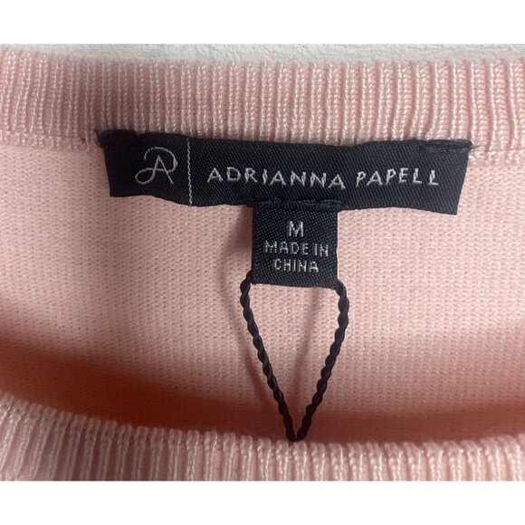 Adrianna Papell Pink Puff Sleeve Sweater Medium With Polka Dot Mesh Details - Picture 10 of 12